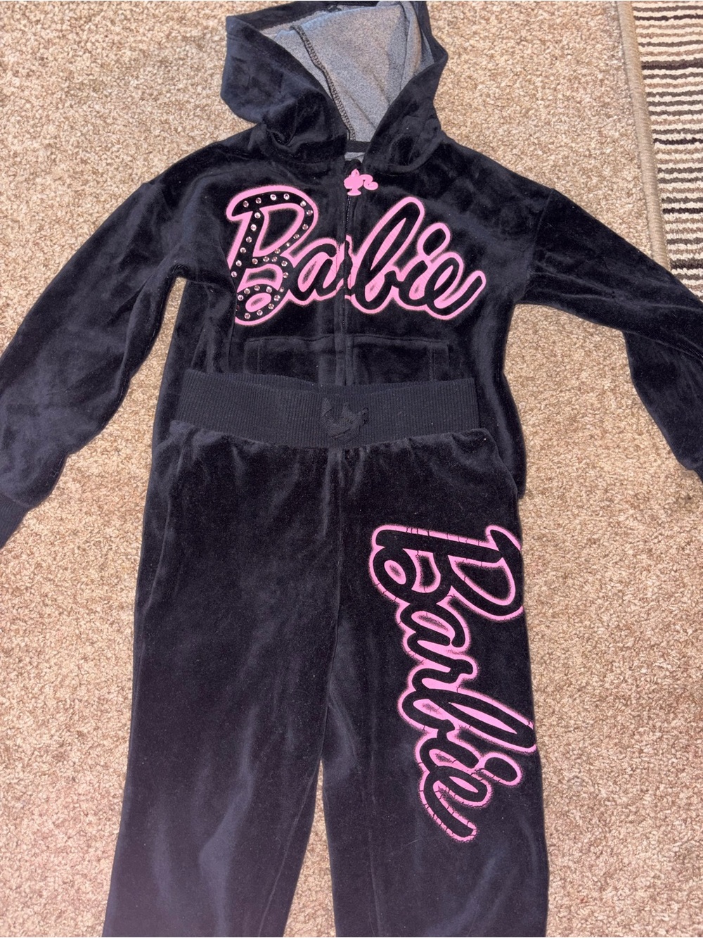 Barbie Black Hoodie and pants Set with Pink Logo